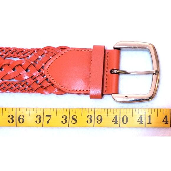 Womens Red Wide Braided Retro Vtg Belt Silver Buckle M L 40" Western Boho Hippie - Picture 5 of 6